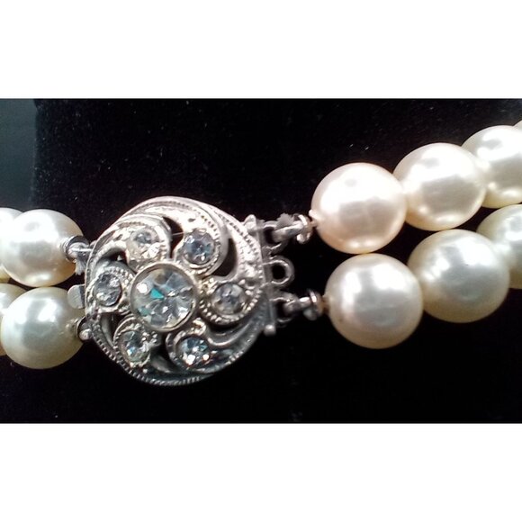 Choker Necklace Double Strand Faux Pearl Vintage 1950s 14 Inch Jewelry Box Clasp - Picture 10 of 15